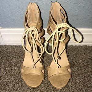 Charlotte Russe lace up snakeskin heels
